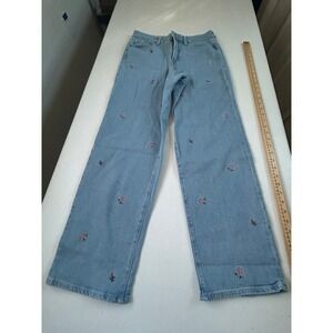 Old Navy OG Loose Wide Leg Jeans Light Wash Floral Embroidered Size 6